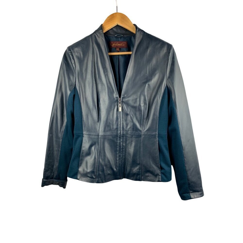Hale Bob Womens Genuine Leather & Polyester Jacket Zipper Front